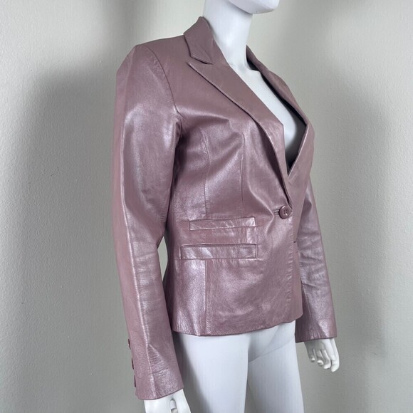 Bernardo Size M Pink Metallic Faux Leather Blazer Single Breasted Jacket Barbie - Picture 9 of 13